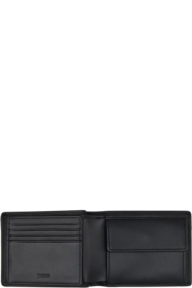 BOSS Black Embossed Logo Trifold Leather Wallet, photo 3 of 3 from SSENSE