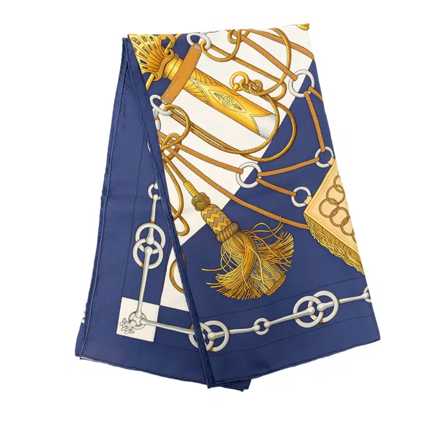 Blue Hermès Cliquetis Silk Scarf 90 Scarves in Blue Silk from Designer Revival