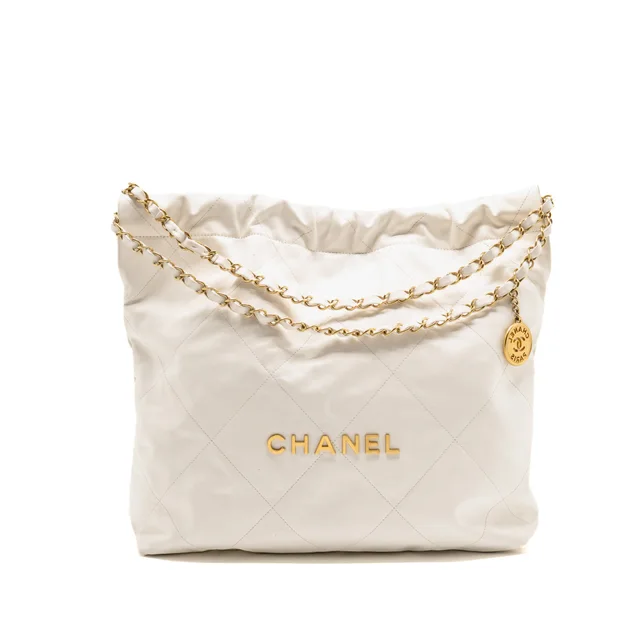 Chanel Medium 22 Bag Shiny Calfskin White GHW (Microchip) in White Calfskin from EMIER