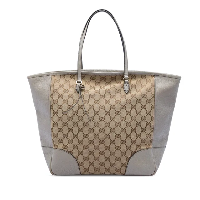 Grey Gucci GG Canvas and Leather Bree Tote in Grey Canvas from Designer Revival