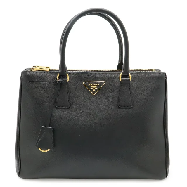 Prada Galleria Saffiano Tote Bag Leather Nero Black Gold in Black Saffiano leather from The Reluxe