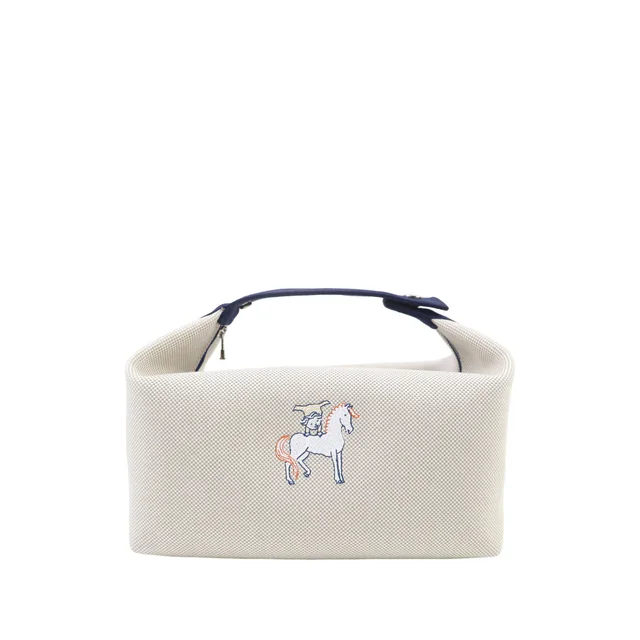 Beige Hermès Large Toile Bride A Brac Cabriole Case Vanity Bag in Beige Canvas from Designer Revival