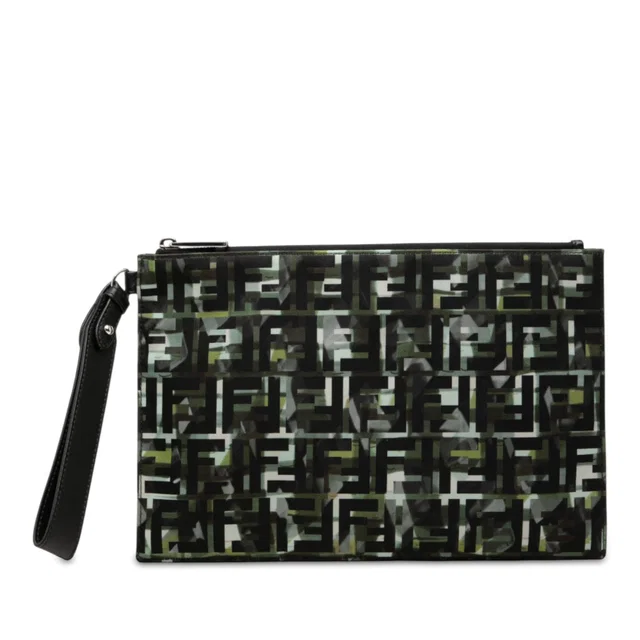 Black Fendi FF 1974 Nylon Camouflage Wristlet Pouch Clutch Bag in Black Nylon from Designer Revival