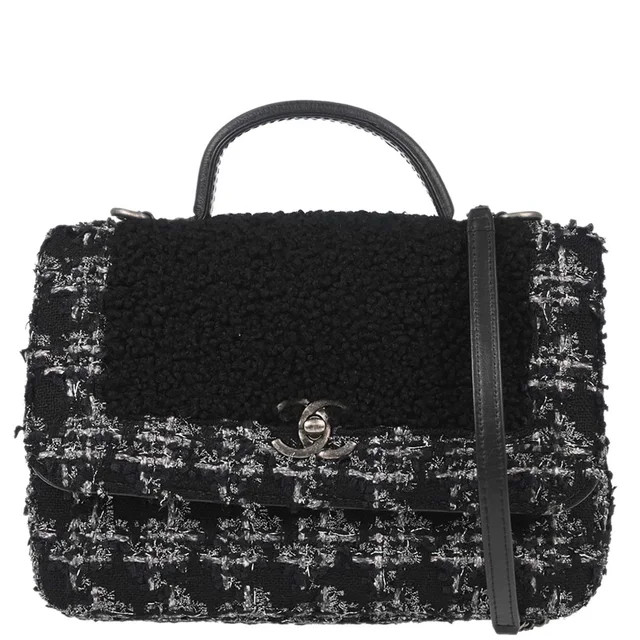 Chanel 2017-2018 Black Tweed Shierling Top Handle 2way Shoulder Handbag in Black Tweed from AMORE Vintage Tokyo