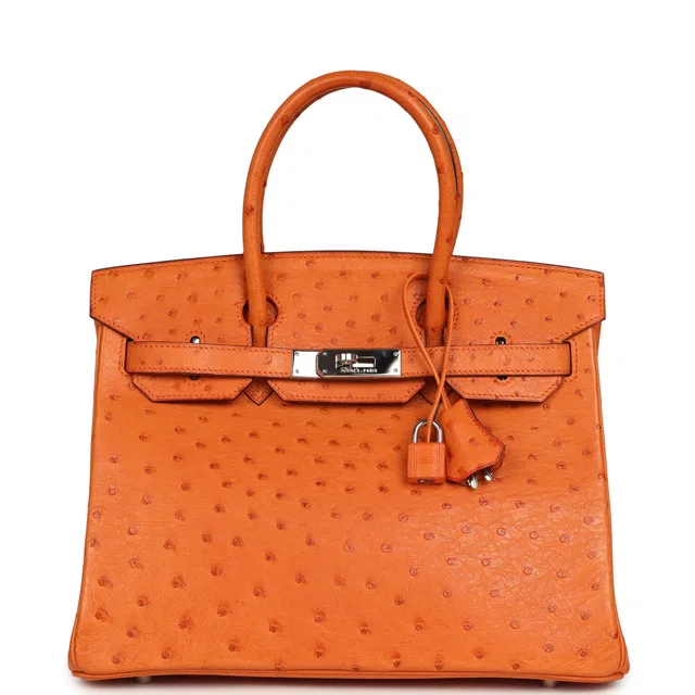 Hermès Birkin 30 Tangerine Ostrich Palladium Hardware in Ostrich from Madison Avenue Couture