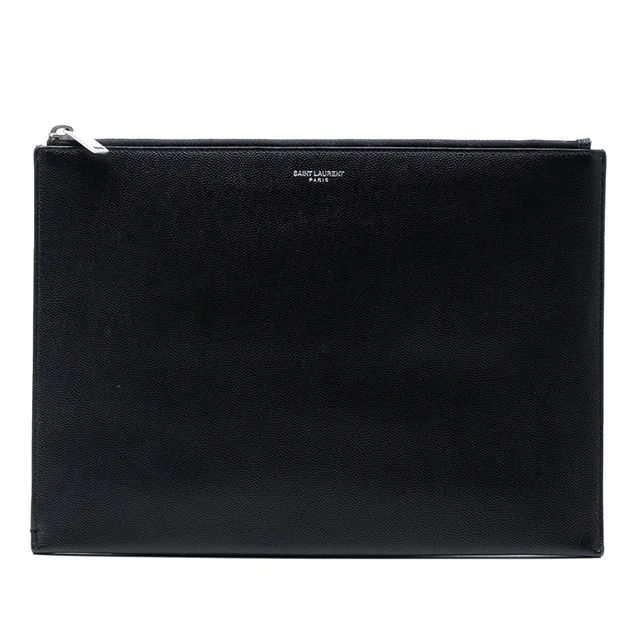 Black Saint Laurent Grained Leather Zip Clutch in Black Caviar leather from Designer Revival