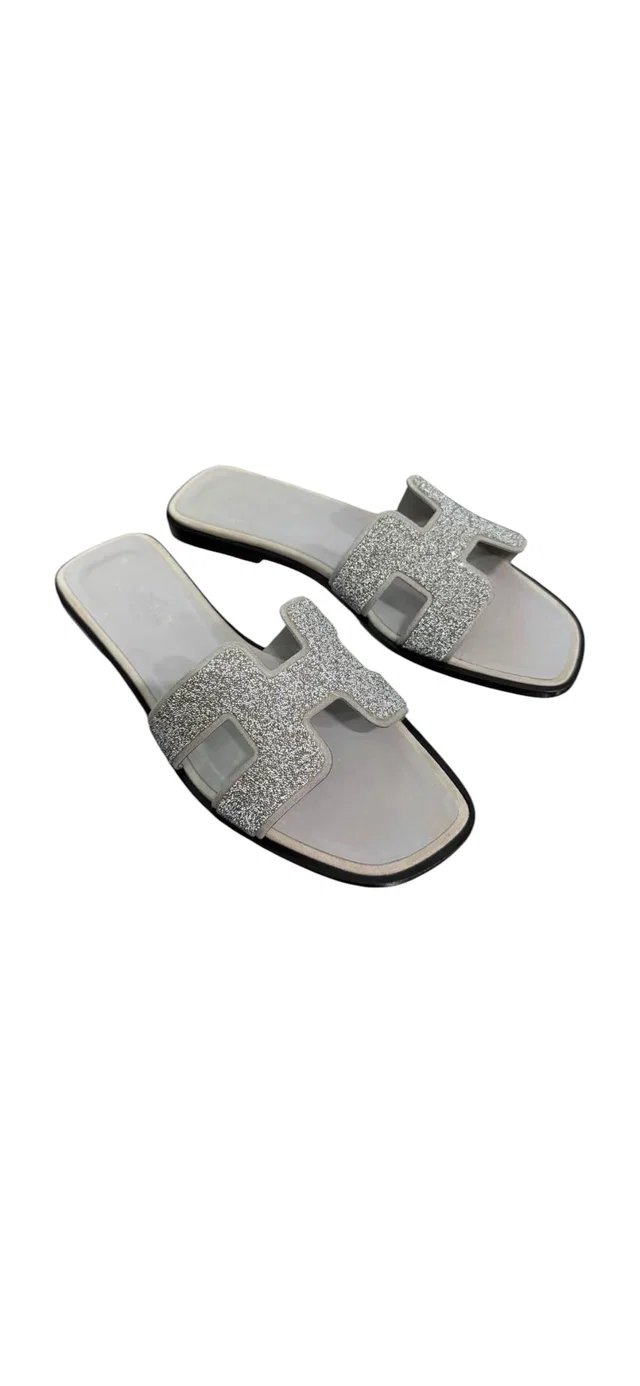 Hermès Oran Sandals Sliver Beaded Sz 36.5 from Luxury Promise