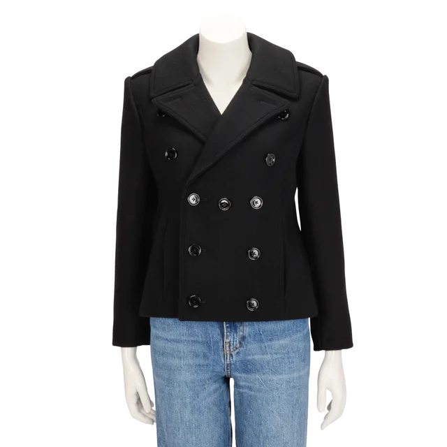 Celine Melton Pea Coat FR 40 in Black Wool from Blue Spinach