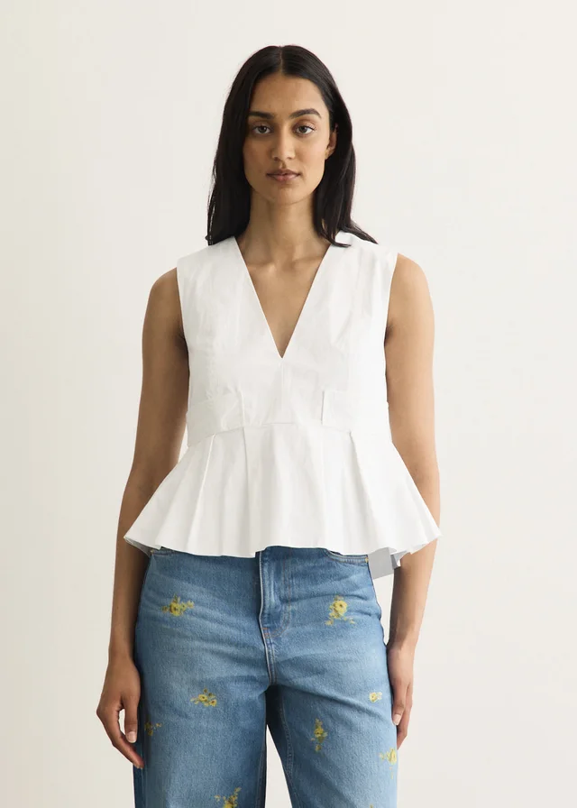 Ganni Stretch Cotton V-neck Pocket Blouse in White from Incu, photo 1 of 1
