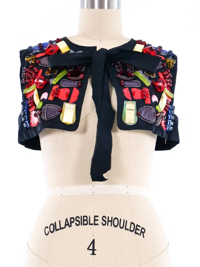 Saint Laurent Jeweled Cropped Vest in Silk from Arcade Vintage
