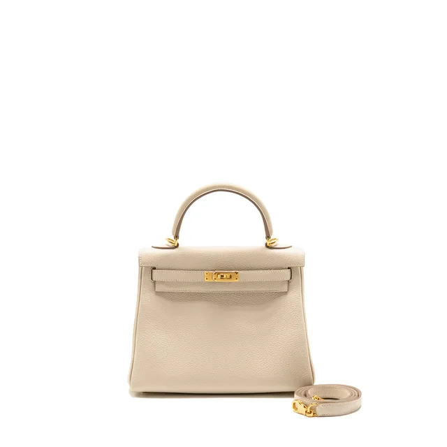 Hermès Kelly 25 Togo Craie GHW Stamp Z in White Togo leather from EMIER