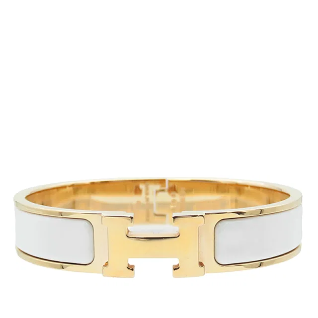 White Hermès Narrow Enamel Clic H Bracelet PM in White from Designer Revival