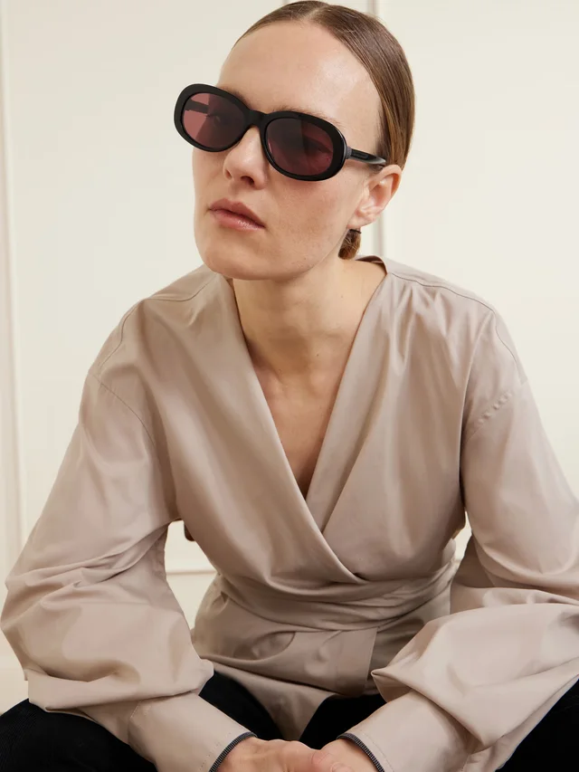 BRUNELLO CUCINELLI EYEWEAR Claire round-frame embellished acetate sunglasses in Black, photo 2 of 2 from NET-A-PORTER (Canada)