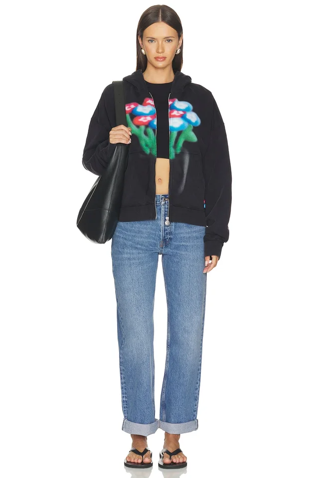 VANDYTHEPINK Spray Flower Zip Up Hoodie in Black, photo 4 of 4 from REVOLVE (Canada)