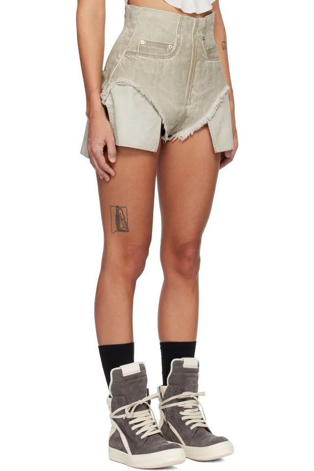 Rick Owens DRKSHDW Gray Temple Dirt Cutoff Denim Shorts, photo 2 of 4 from SSENSE
