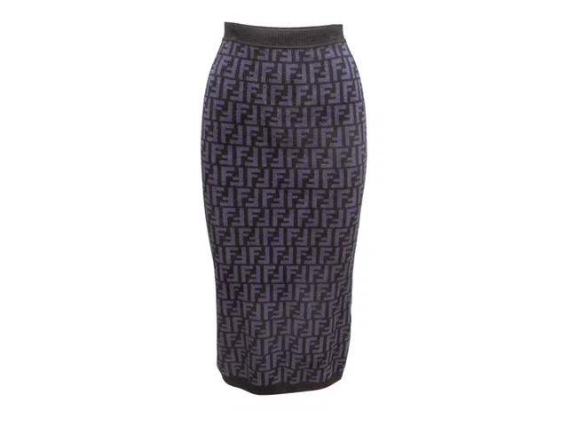 Black & Navy Fendi Zucca Knit Pencil Skirt Size IT 40 in Black from Designer Revival