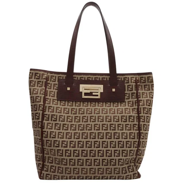 Fendi FF Zucchino Pattern Tote Bag Beige/Brown in Brown Canvas from VINTAGE QOO TOKYO