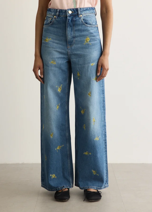 Ganni Printed Flower Denim Lari Jeans in Blue from Incu, photo 1 of 1