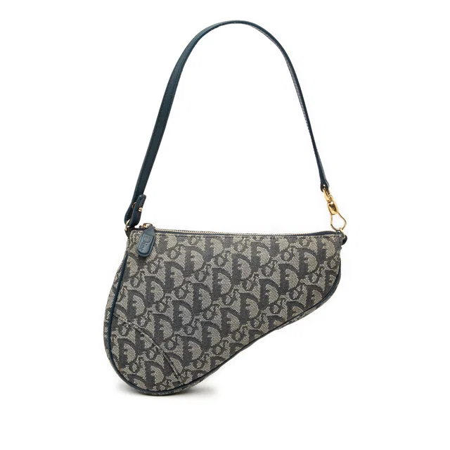Blue Dior Mini Diorissimo Canvas Saddle Pochette Shoulder Bag in Blue Canvas from Designer Revival