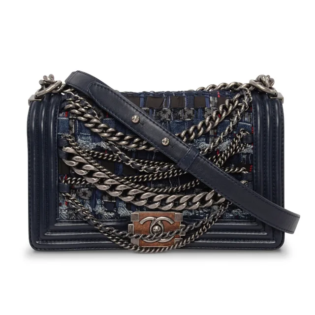 Chanel Patchwork Enchained Old Medium Boy Bag in Navy from Blue Spinach