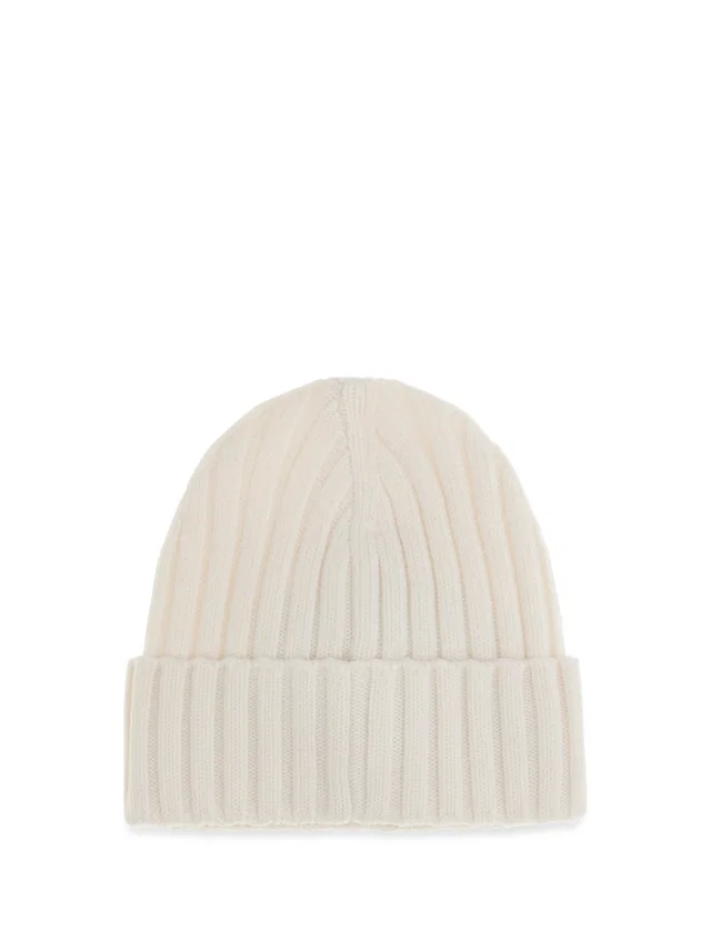 Moncler L20933b00036a9327 Ribbed Merino Wool Beanie — White Beanies in White Wool from HEWI
