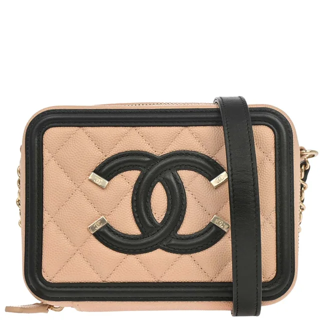 Chanel 2019 Beige Calfskin Filigree Vanity Shoulder Bag in Beige Calfskin from AMORE Vintage Tokyo