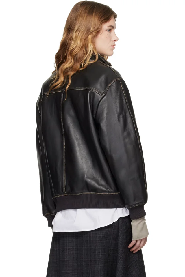 Dunst Black Stand Collared Leather Jacket, photo 3 of 4 from SSENSE
