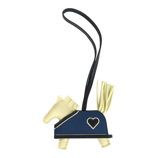 Hermès Rodeo Robeo Coeur Charm PM Jaune Milton, Bleu Nuit and Bleu Tie Milo Lambskin in Navy Lambskin from Madison Avenue Couture