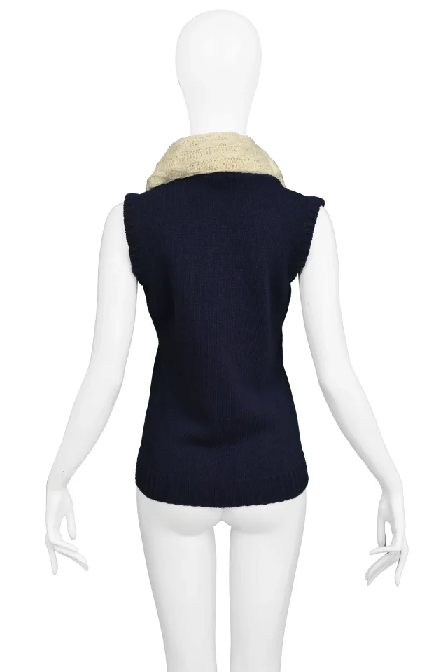 Balenciaga Navy Blue Sweater Vest With Giant Cowl 2007 in Navy Wool from Resurrection Vintage, photo 2 of 4