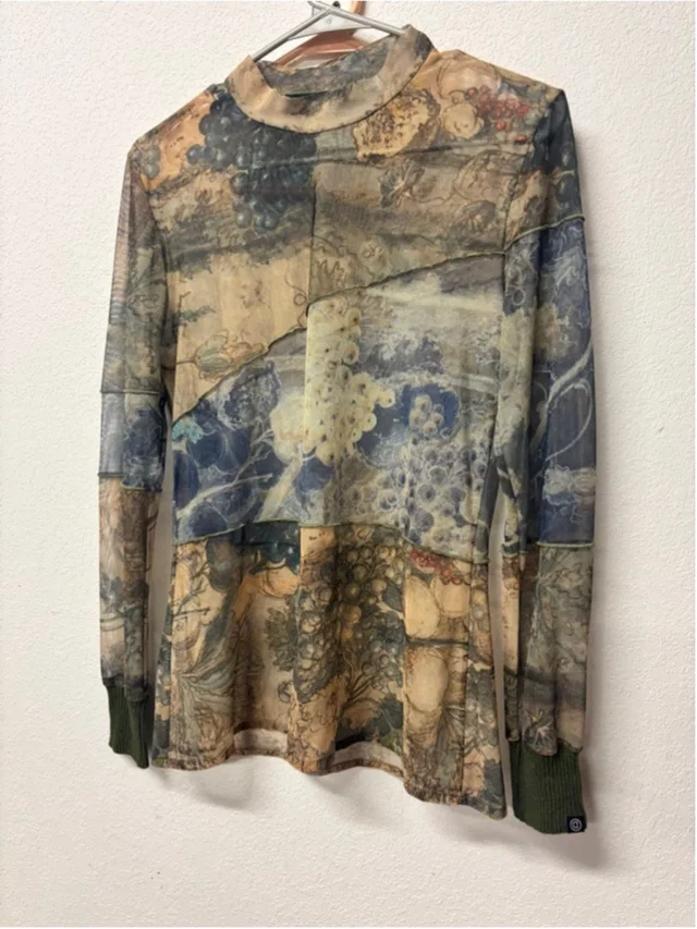 Vintage Y2k Diesel Long Sleeve Mesh Tee M Beige Blue *Rare in blue from Poshmark