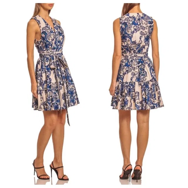 Christian Lacroix Blue/White Floral Linen Sleeveless Mini Wrap Dress Medium in white|blue from Poshmark