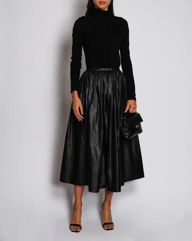 Dior Metallic Black Textured Midi Skirt Size FR 34 (UK 6) in Black from Sellier