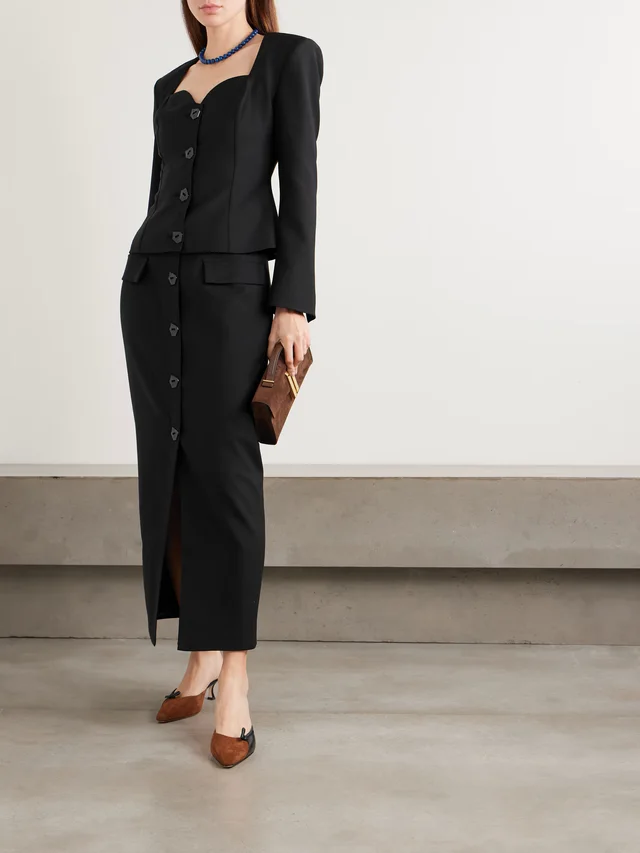 VIOLANTE NESSI Adassa button-embellished wool-blend maxi skirt in Black, photo 2 of 2 from NET-A-PORTER (Canada)