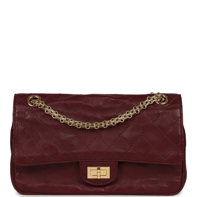 Chanel Small "Crush" Reissue 225 2.55 Double Flap Bag Burgundy Lambskin Gold Hardware in Burgundy Lambskin from Madison Avenue Couture