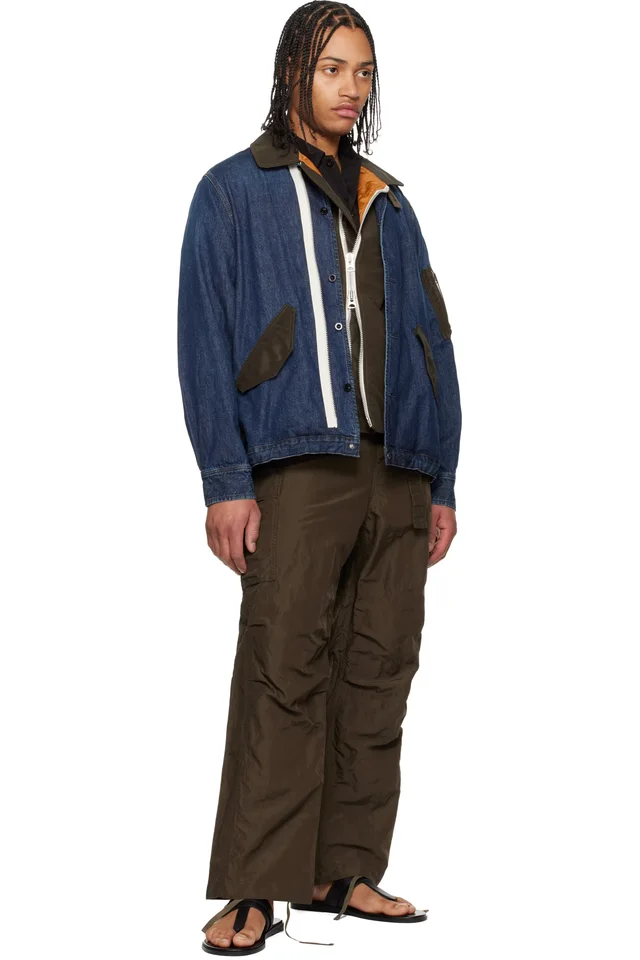 sacai Blue Denim x Nylon Twill Blouson Denim Jacket, photo 4 of 4 from SSENSE