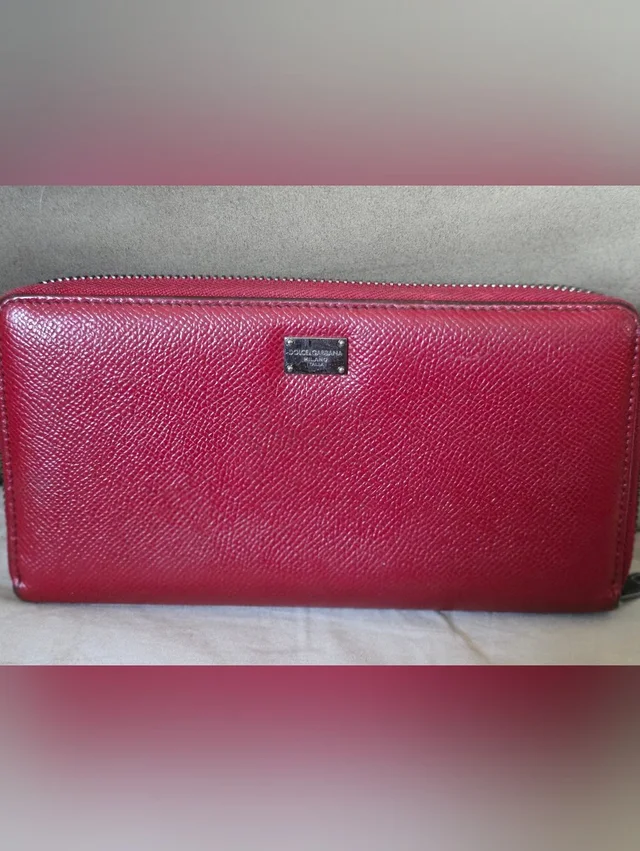 Dolce & Gabbana Saffiano Leather Zip Around Wallet Logo Plaque in red Saffiano leather from Poshmark