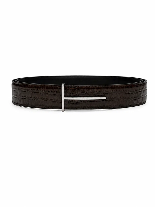 Tom Ford Reversible Calfskin With T-Buckle Belt — Brown in Brown Calfskin from HEWI