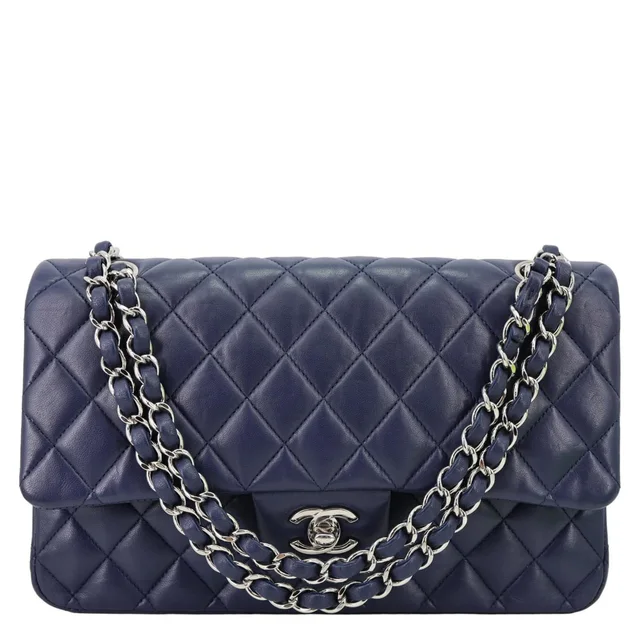 Chanel Jumbo Classic Double Flap Quilted Lambskin Leather Shoulder Bag Navy Blue in Navy Lambskin from Dallas Designer Handbags