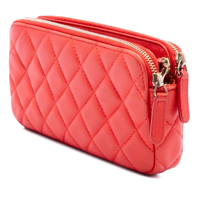 Orange Chanel CC Quilted Lambskin Double Zip Clutch With Chain Crossbody Bag in Orange Lambskin from Designer Revival, photo 2 of 2