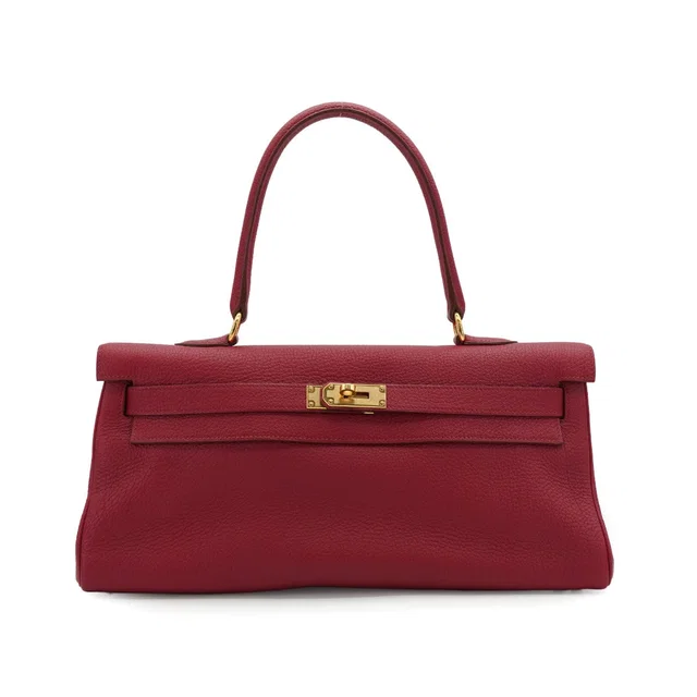 Hermès Shoulder Kelly 42 Rubis Taurillon Clemence Hand Shoulder Bag 2011 Square O Gold Hardware in Clemence leather from Luxury Promise