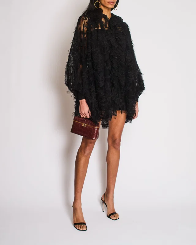 Dior Fall/Winter 25 Black Lace Long Sleeve Dress with Collar Detail Size FR 34 (UK 6) in Black Silk from Sellier