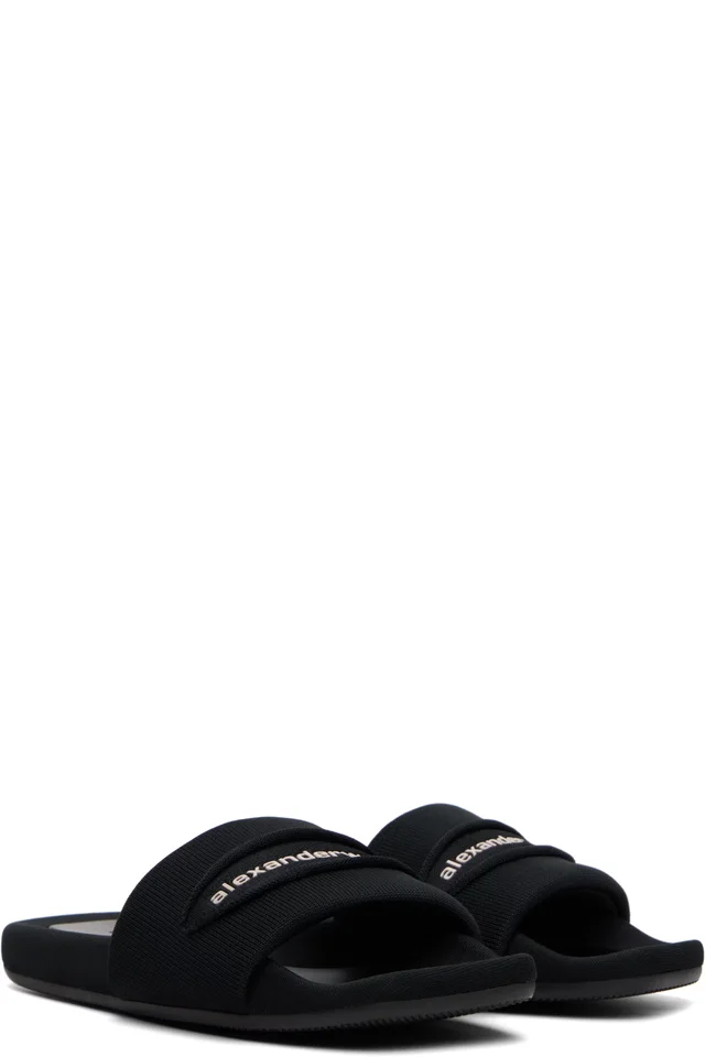 Alexander Wang Black 'AW' Slash Knit Pool Slides, photo 4 of 5 from SSENSE