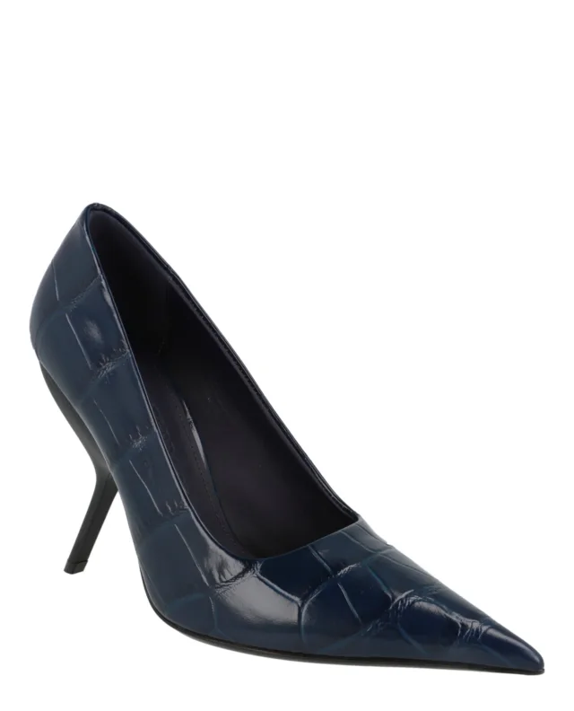Salvatore Ferragamo Eva X5 Croc Embossed Pumps in blue, photo 2 of 6 from ShopSimon