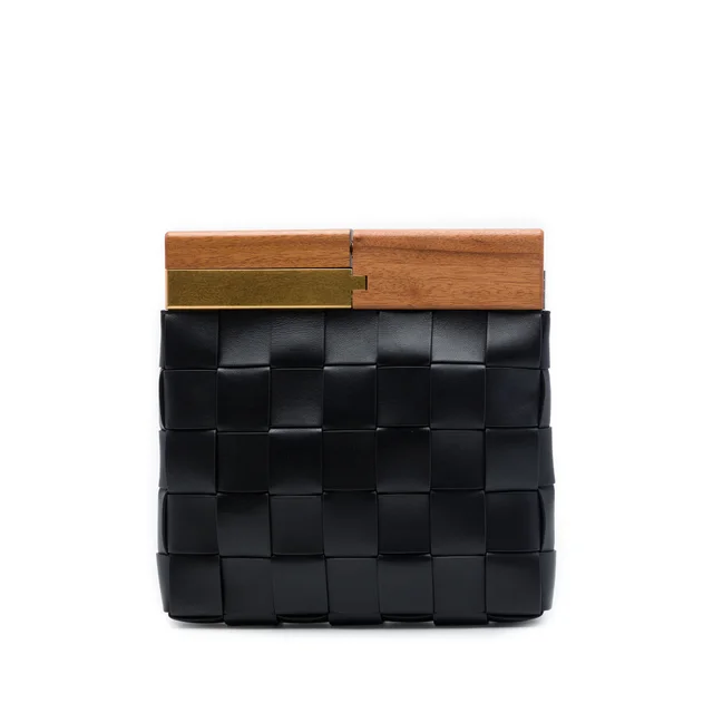 Black Bottega Veneta Lambskin Maxi Intrecciato The Snap Clutch in Black Lambskin from Designer Revival