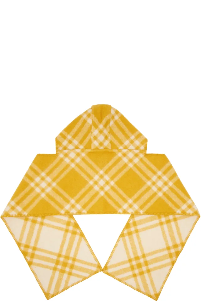 Burberry Yellow Check Wool Hooded Scarf, photo 2 of 3 from SSENSE