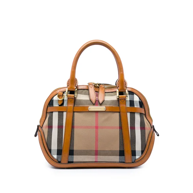 Brown Burberry Small Leather Trimmed House Check Canvas Bridle Orchard Satchel in Brown Canvas from Designer Revival, photo 1 of 1