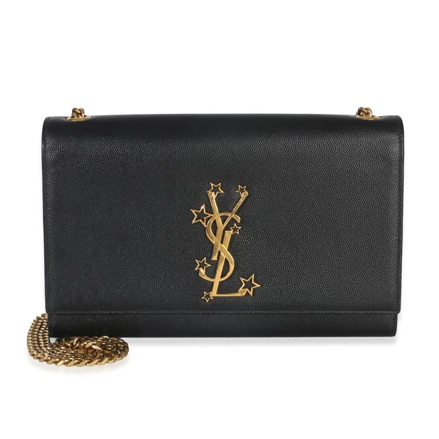 Saint Laurent Black Grain De Poudre Star Studded Monogram Medium Kate Chain Bag in Black Leather from myGemma