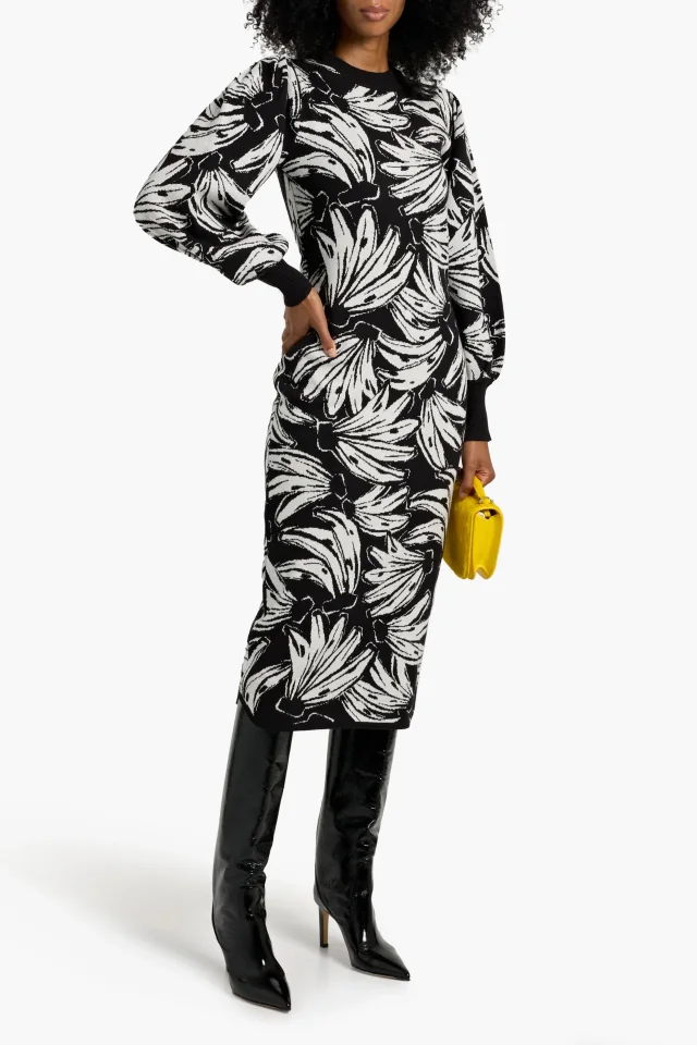 Farm Rio Jacquard-Knit Midi Dress in Black, photo 2 of 4 from THE OUTNET