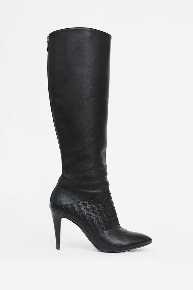 Bottega Veneta Intrecciato Heeled Boot in Woven leather from VSP Consignment