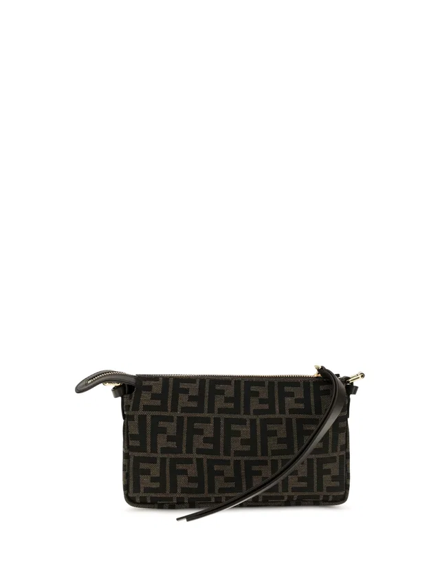 Fendi All-Over Ff Monogram Jacquard Shoulder Bag — Black Polyester; Cotton in Black Calfskin from HEWI